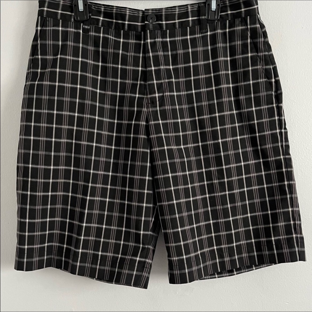 adidas Black and White Plaid Men's Flat Front Shorts